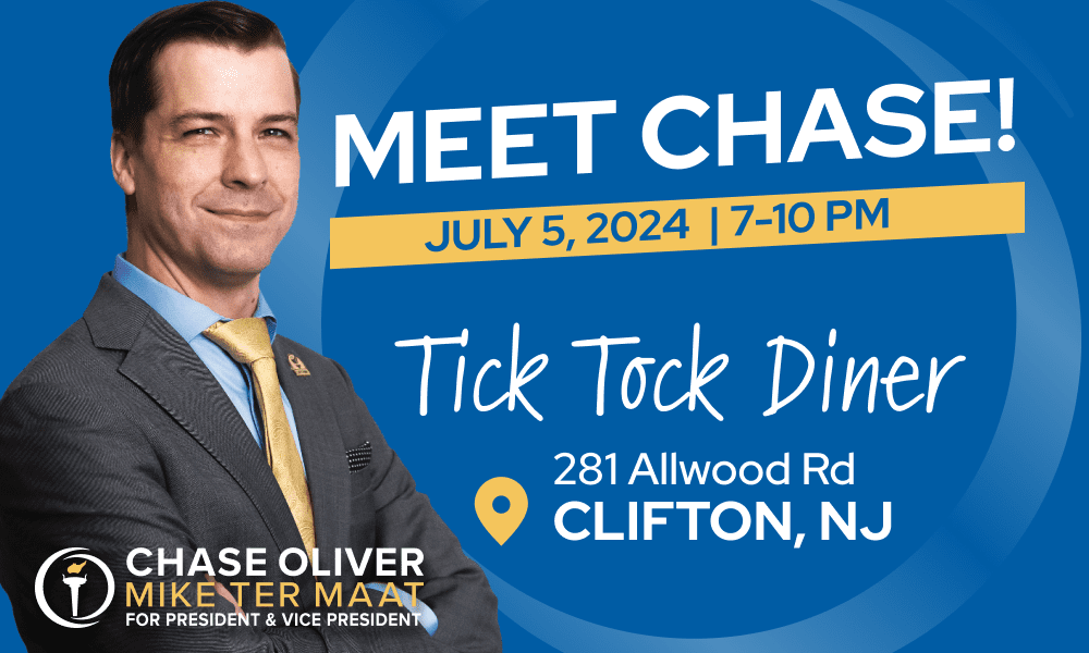 An event graphic with a photo of Chase Oliver