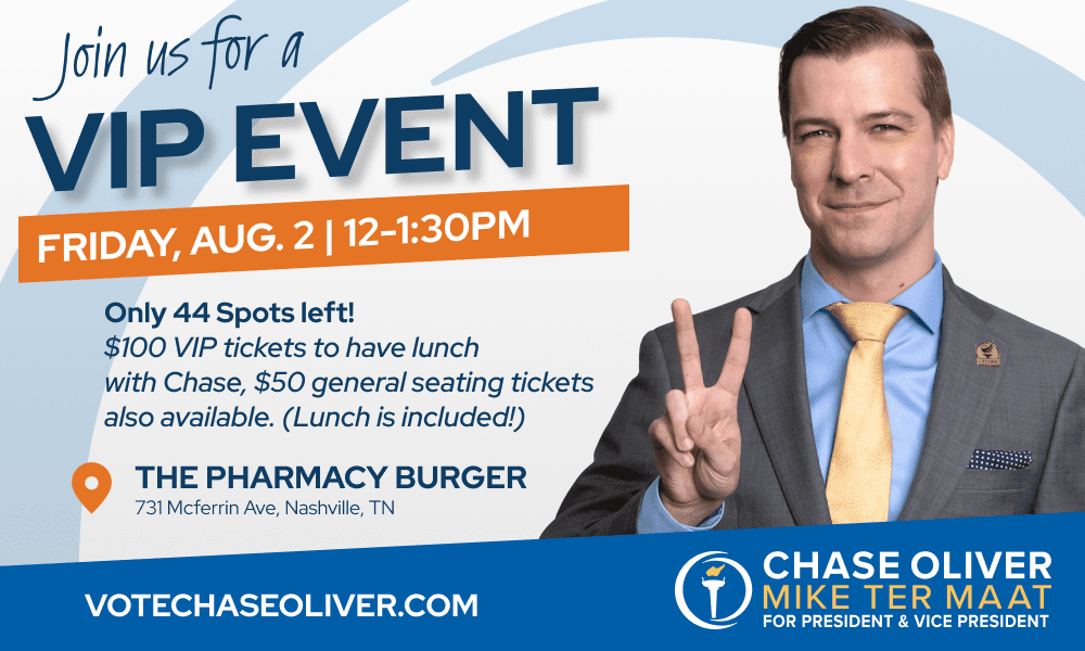 Event graphic with a picture of Chase Oliver.