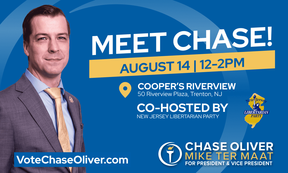 Event graphic featuring a picture of Chase Oliver