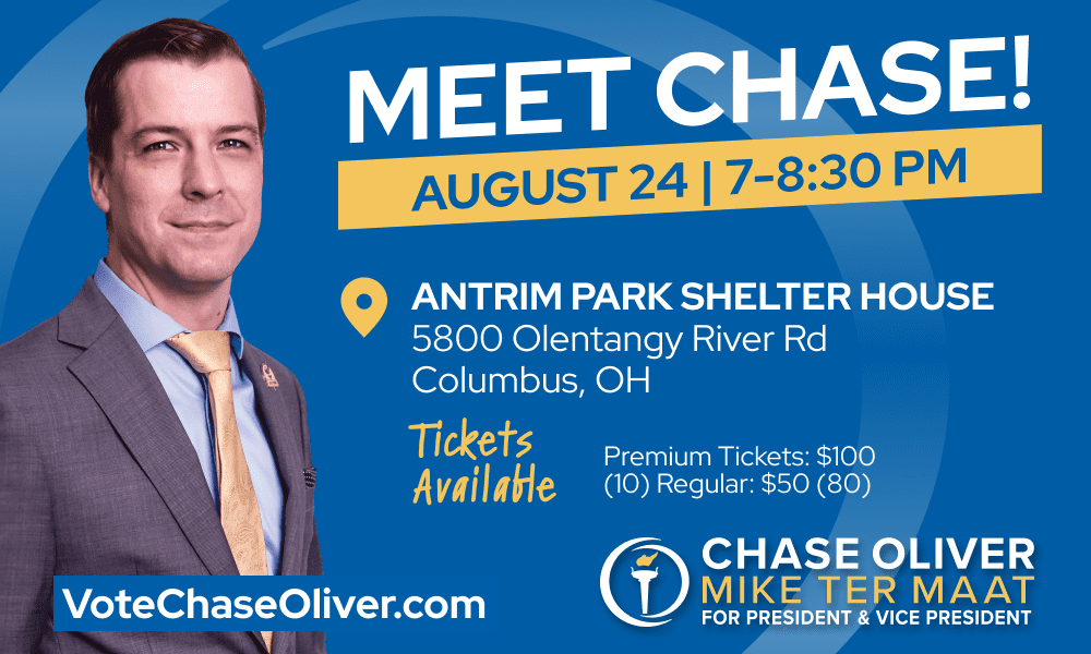 Event graphic featuring Chase Oliver.