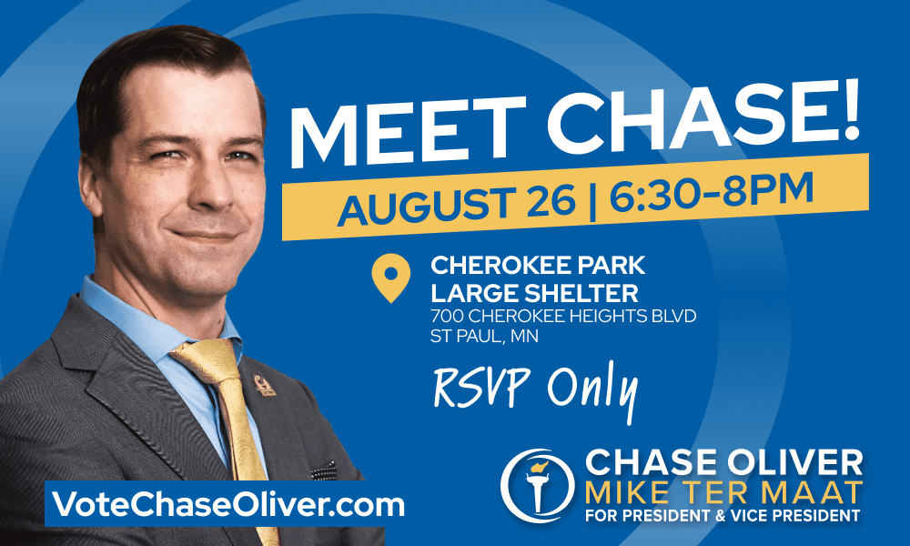 Event graphic featuring a picture of Chase Oliver